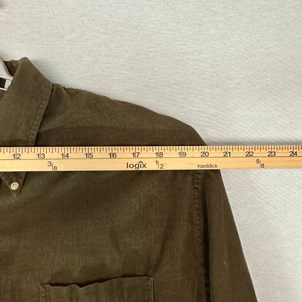 LANDS' END MEN'S LONG SLEEVE BUTTON-DOWN SHIRT OLIVE CORDUROY MATERIAL 17-17.5 - Picture 4 of 8